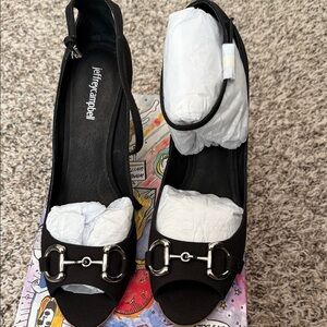 Jeffrey Campbell Black Peep-Toe wedge with Silver Buckle